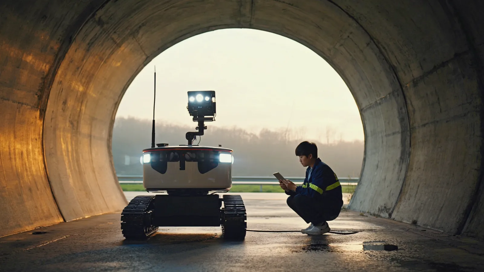 Inspección de tuberías con robot entrando en un colector